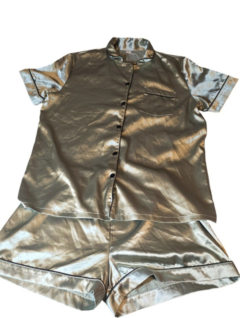 SHEIN Light Green Satin Short Pajama Set